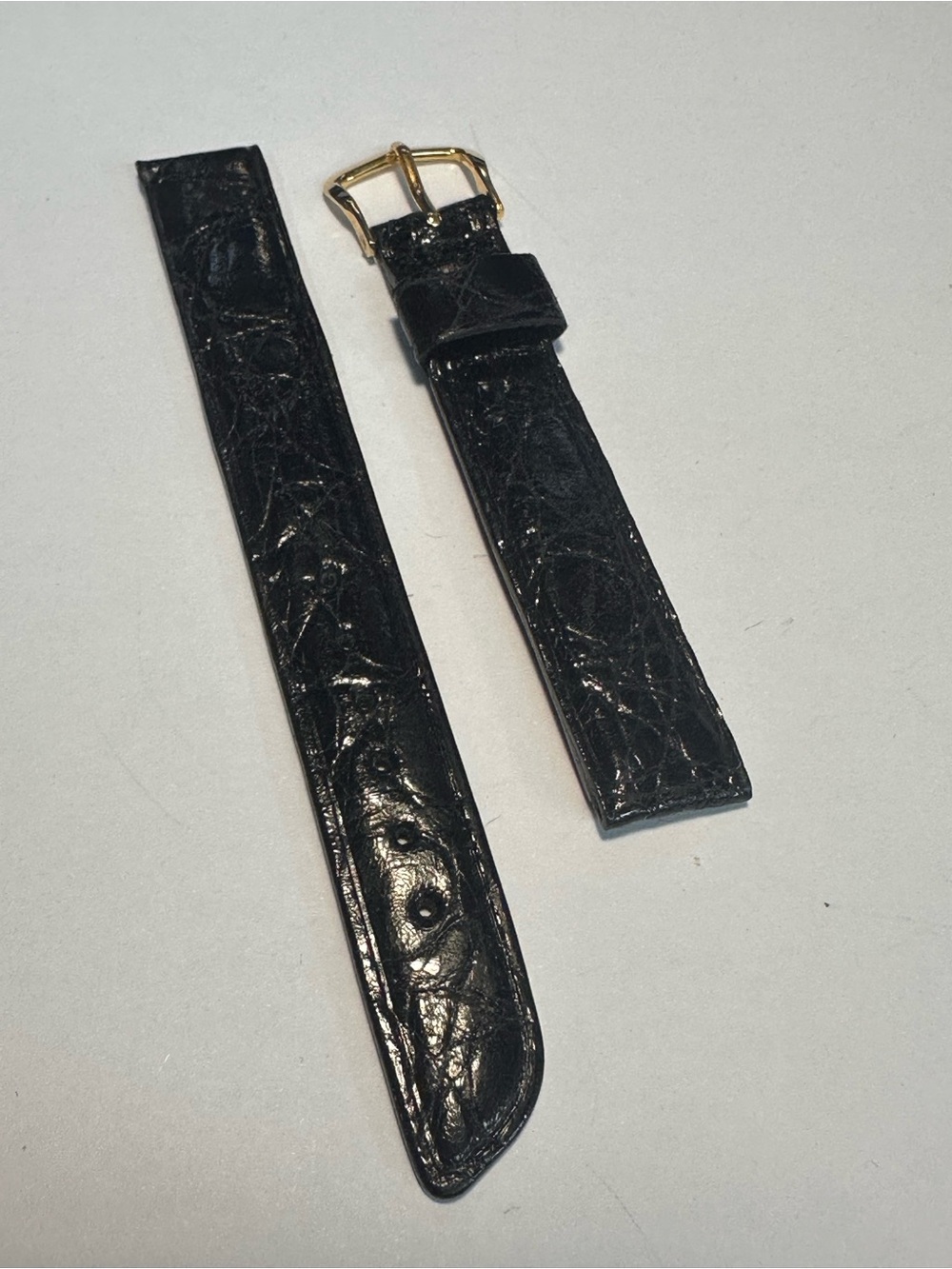 Black Alligator Leather Watch Strap with Gold-Tone Buckle